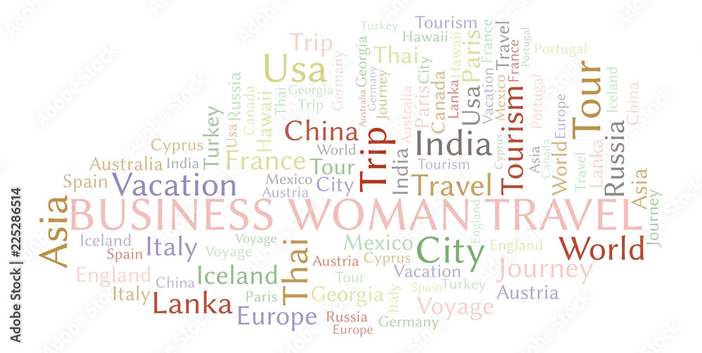 Fototapeta premium Business Woman Travel word cloud.