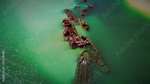 Aerial view of Moreton island shipwrecks in Australia. photo