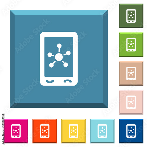 Mobile social networking white icons on edged square buttons