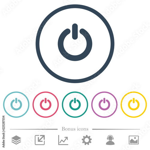 Power switch flat color icons in round outlines