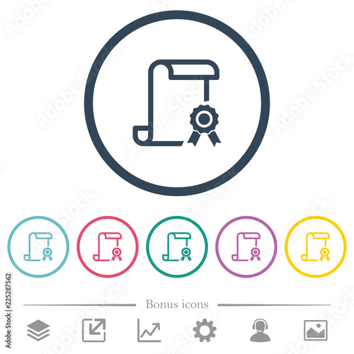 Scroll with certificate on right flat color icons in round outlines