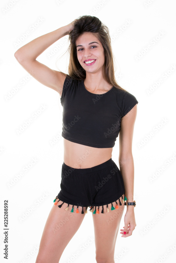Young Woman in black clothes Isolated on White Background Young Woman in black clothes Isolated on White Background
