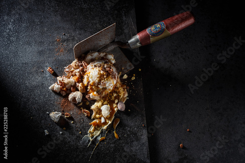Ice cream sundae served on a trowel