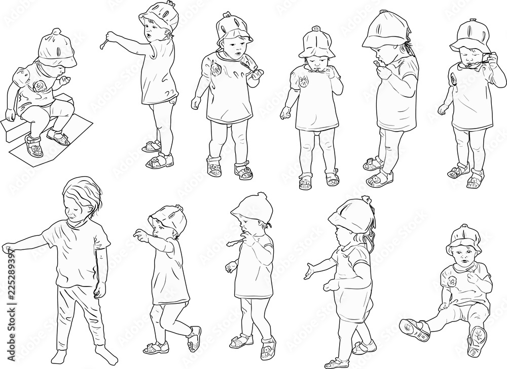 eleven children outlines collection on white eleven children outlines collection on white