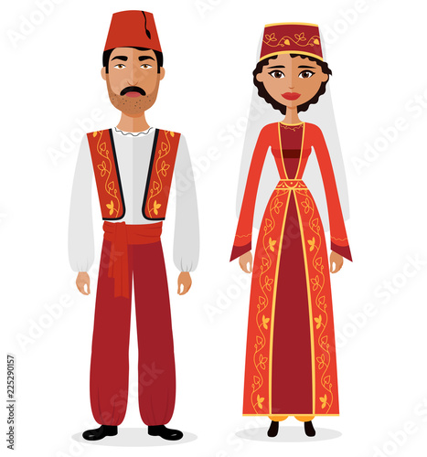 Turkish couple man and woman in traditional clothes vector illustration eps 10