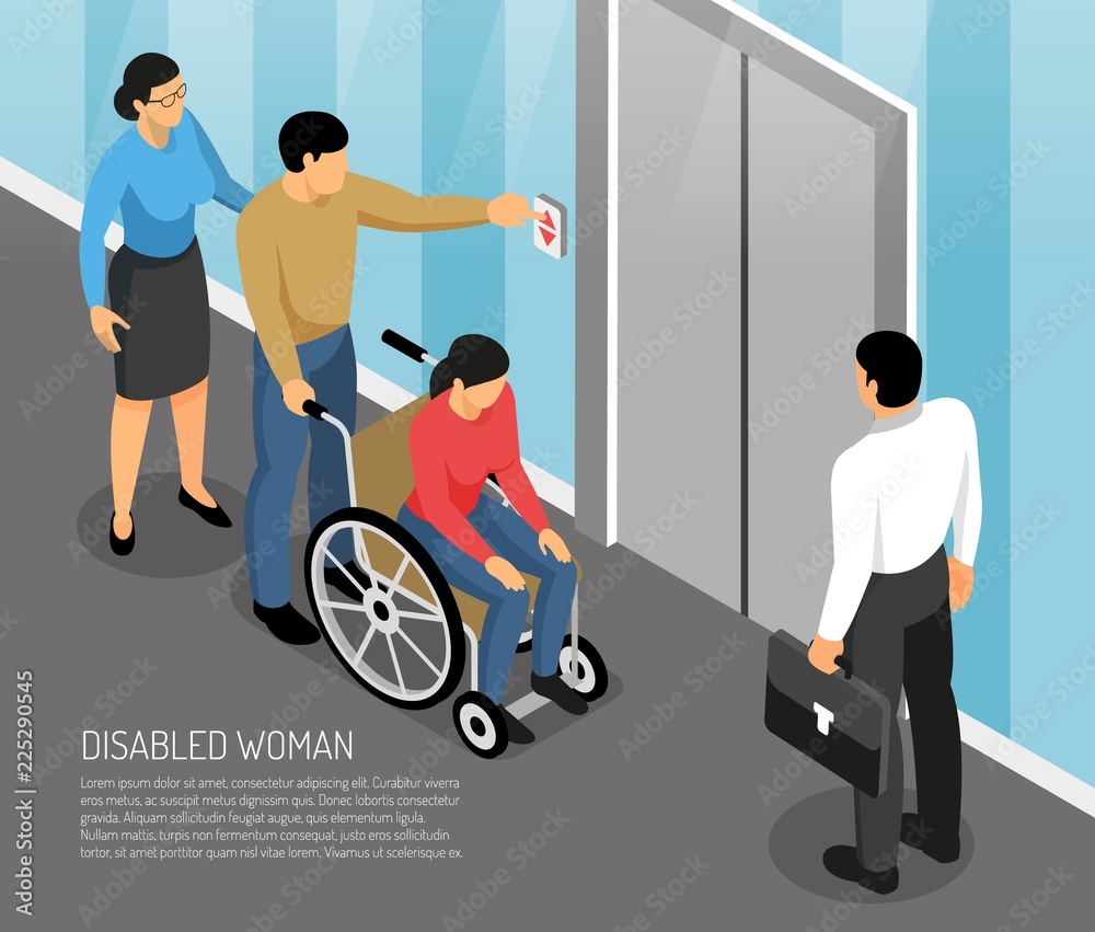 Fototapeta premium Disabled Woman Isometric Illustration
