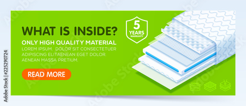 Banner with comfortable orthopedic mattress from fine quality modern materials, Layered structure orthopedic mattress, Ultra-thin and breathable diaper. Vector eps10.