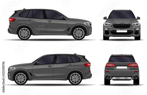 realistic SUV car. front view  side view  back view.