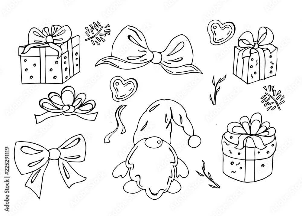 Set of Christmas hand drawn doodle elements.