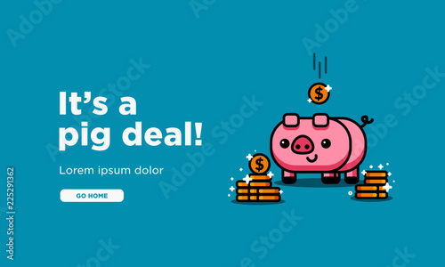It s a Pig Deal Sale Page Design with Cute Piggy Bank Illustration Gold Coins 