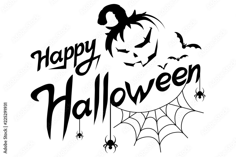 Happy Halloween lettering, hand drawn holiday lettering with web and  spider, trick or treat, happy halloween text, halloween banner, vector  artwork vector de Stock | Adobe Stock