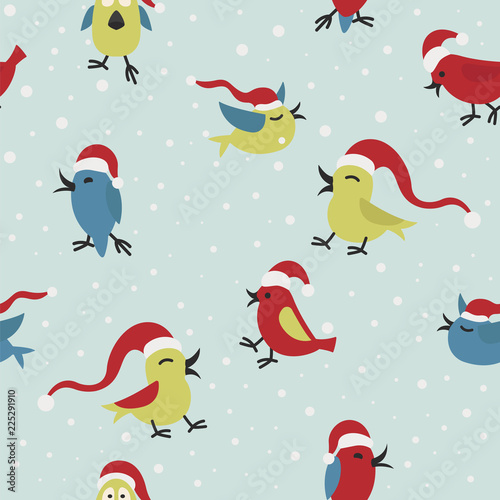 Cute funny santa claus birds seamless pattern Elements for christmas greeting card  poster design
