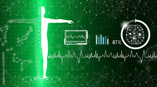 abstract background technology concept in green light,human body heal,technology modern medical science in future and global international medical with tests analysis clone DNA human
