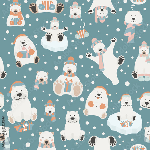 Cute polar bear seamless pattern. Elements for christmas holiday greeting card, poster design