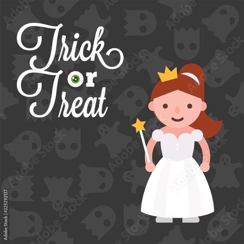 halloween character girl in angel costume on ghost background, flat design © lukpedclub