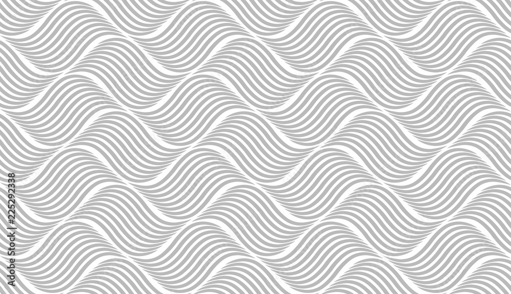 The geometric pattern with wavy lines. Seamless vector background. White and grey texture. Simple lattice graphic design.