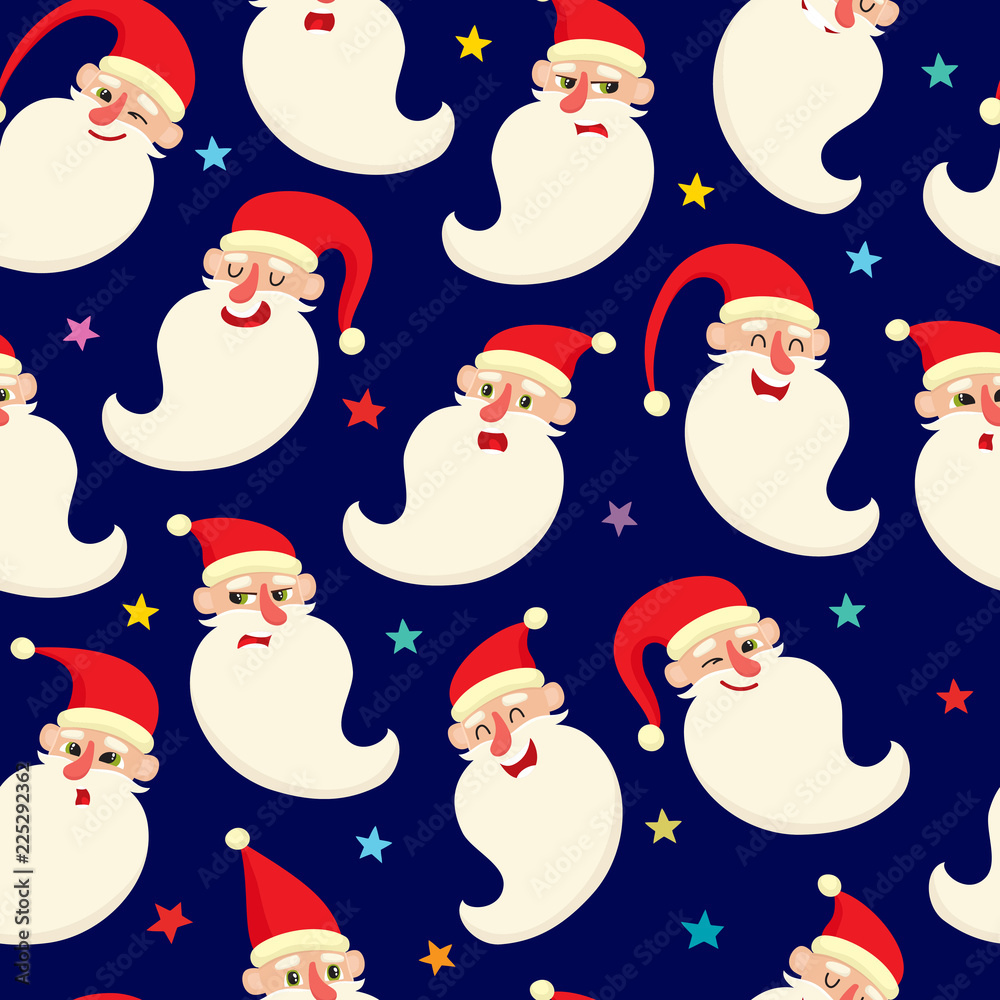 Obraz premium Seamless pattern with cute cartoon santa, vector illustration on blue