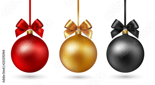 Christmas ball with ribbon and bow on white background. Vector illustration.