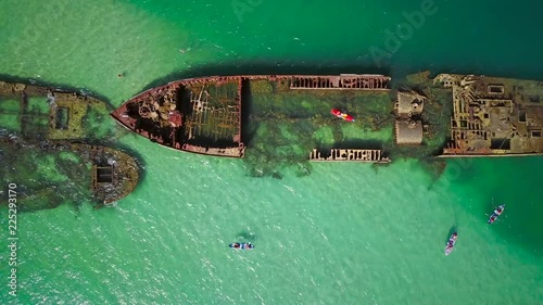 Aerial view of Moreton island shipwrecks in Australia. photo