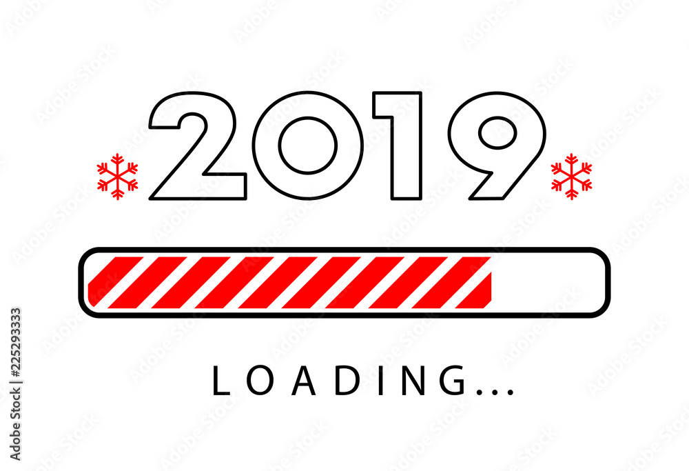 Naklejka premium Loading 2019 New Year creative poster with progress bar.