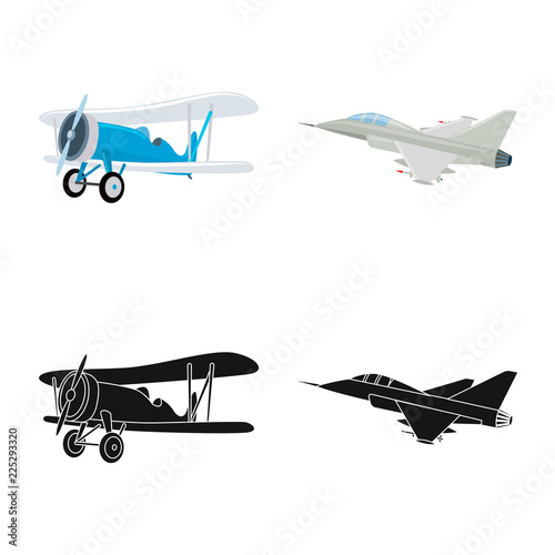 Vector illustration of plane and transport logo. Set of plane and sky vector icon for stock.