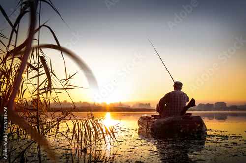 Fishing. Sunset on the lake.