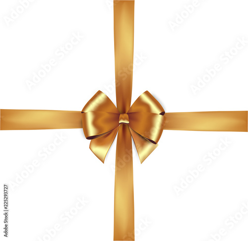 Shiny golden satin ribbon. Vector isolate gold bow