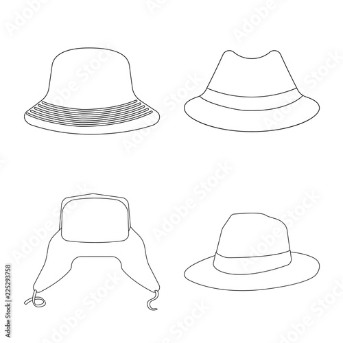 Vector illustration of headgear and cap icon. Collection of headgear and accessory stock vector illustration.