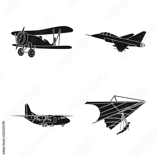 Isolated object of plane and transport symbol. Set of plane and sky stock symbol for web.