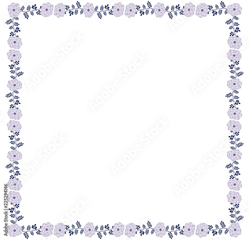 Square violet romantic vector flower border for spring and summer brochures, wedding designs and backgrounds