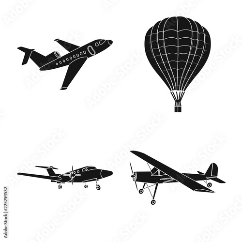 Vector illustration of plane and transport symbol. Collection of plane and sky stock vector illustration.