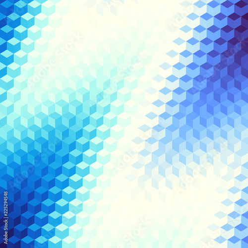 Blurred background. Geometric abstract pattern in low poly style. Effect of a glass. Small cubes. Vector image.
