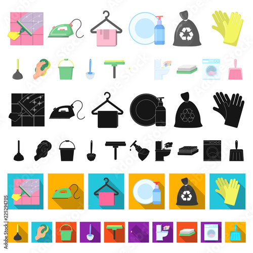 Cleaning and maid cartoon icons in set collection for design. Equipment for cleaning vector symbol stock web illustration.