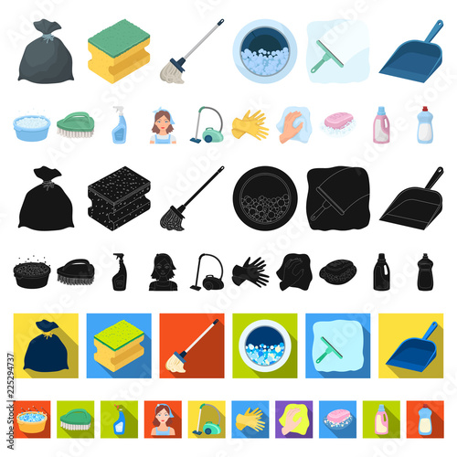 Cleaning and maid cartoon icons in set collection for design. Equipment for cleaning vector symbol stock web illustration.