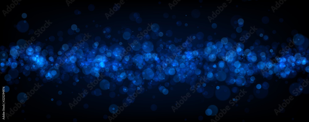 Blue abstract blurred banner with bokeh effect.