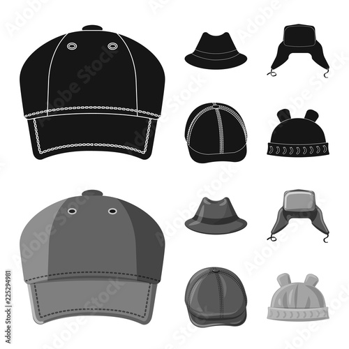 Vector illustration of headgear and cap symbol. Collection of headgear and accessory vector icon for stock.