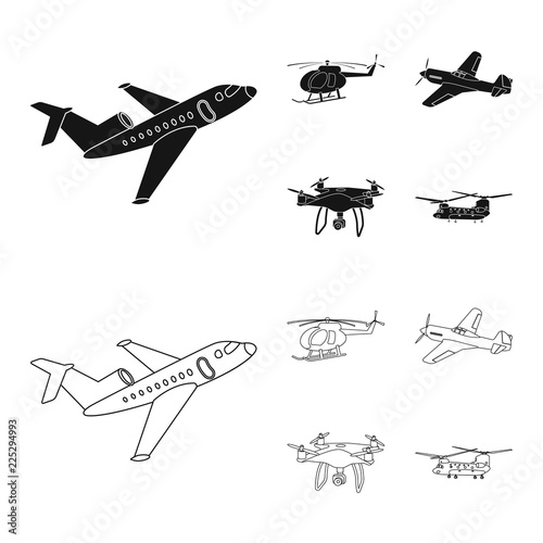 Vector illustration of plane and transport sign. Collection of plane and sky stock symbol for web.