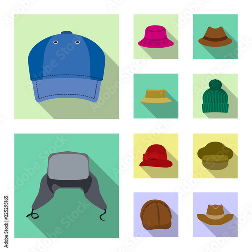 Vector design of headgear and cap sign. Collection of headgear and accessory stock vector illustration.