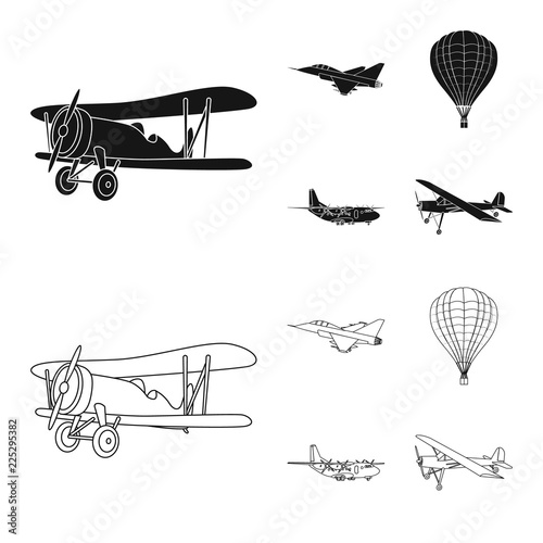 Vector design of plane and transport sign. Collection of plane and sky stock vector illustration.