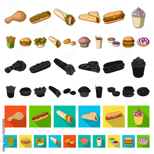 Fast food cartoon icons in set collection for design.Food from semi-finished products vector symbol stock web illustration.