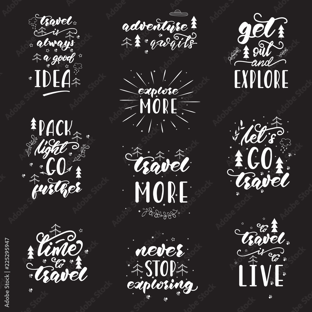 Lettering design with travel phrases. Vector illustration