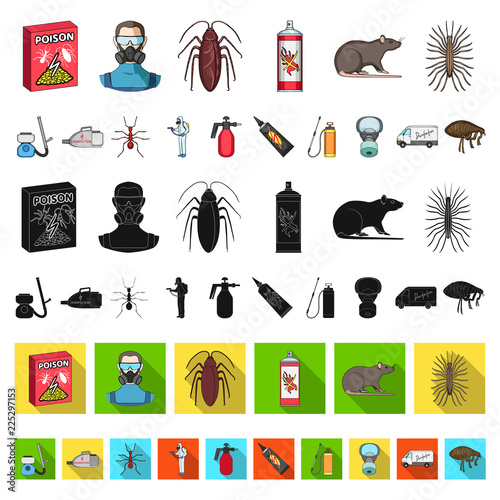 Pest, poison, personnel and equipment cartoon icons in set collection for design. Pest control service vector symbol stock web illustration.