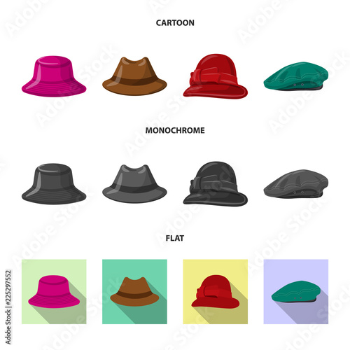 Isolated object of headgear and cap symbol. Collection of headgear and accessory stock symbol for web.