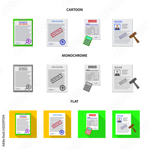 Vector illustration of form and document sign. Set of form and mark stock vector illustration.