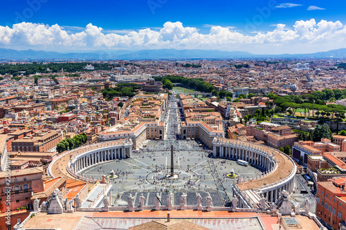 Rome, Italy. Famous Saint Peter`s Square in Vatican and aerial view of the city.