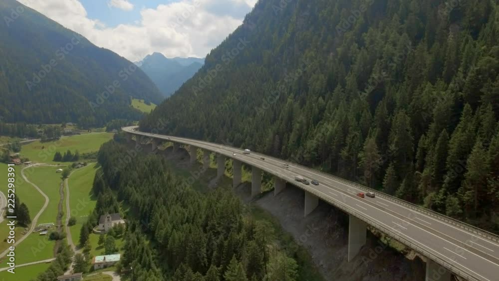 Aerial Drone Shot of a Two-Lane Highway Bridge, Austria