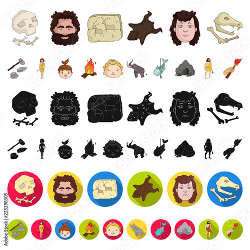 Life in the Stone Age cartoon icons in set collection for design. Ancient people vector symbol stock web illustration.