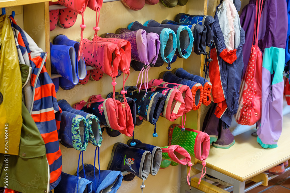 Gummistiefel im Kindergarten Stock Photo | Adobe Stock