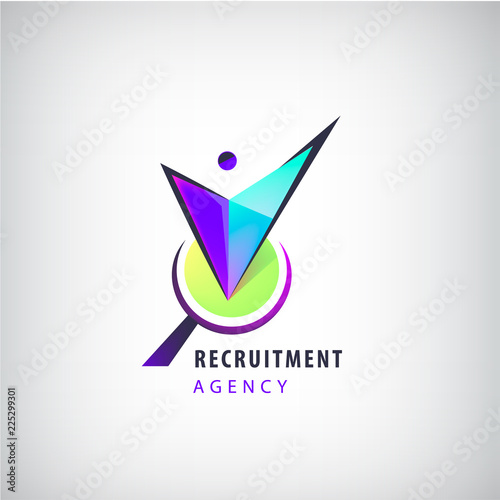 Vector job search, man logo. Looking for work, human sign, geometric. Recruitment logo