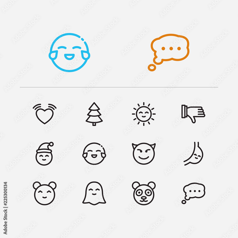 Emoji icons. Set of face laugh, thumb down and christmas emoji ...